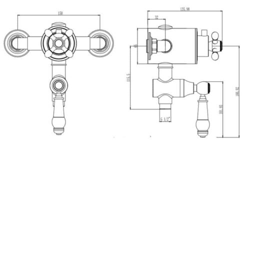 Harrogate Tap Company Traditional-Exposed-shower-valve-TradValveBTM Diagram