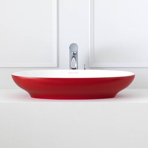 red bathroom basin
